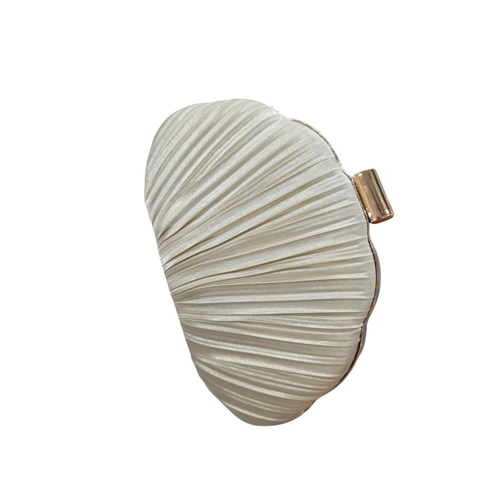 Elegant Pleated Shell Clutch Evening Handbag Gold Chain Strap - Picture 7 of 8